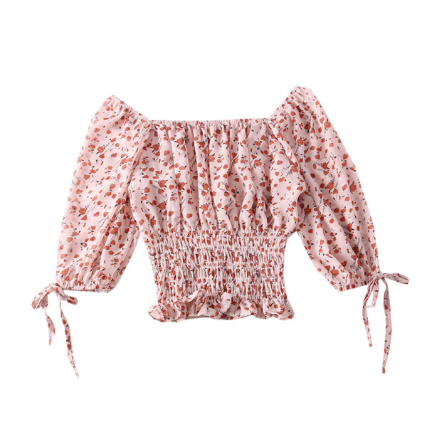 Modern női blúz virágmintás és csónakos nyakkivágással