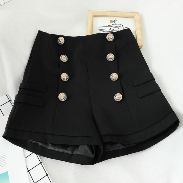 Női fekete rövidnadrág magas derékkal és gombokkal