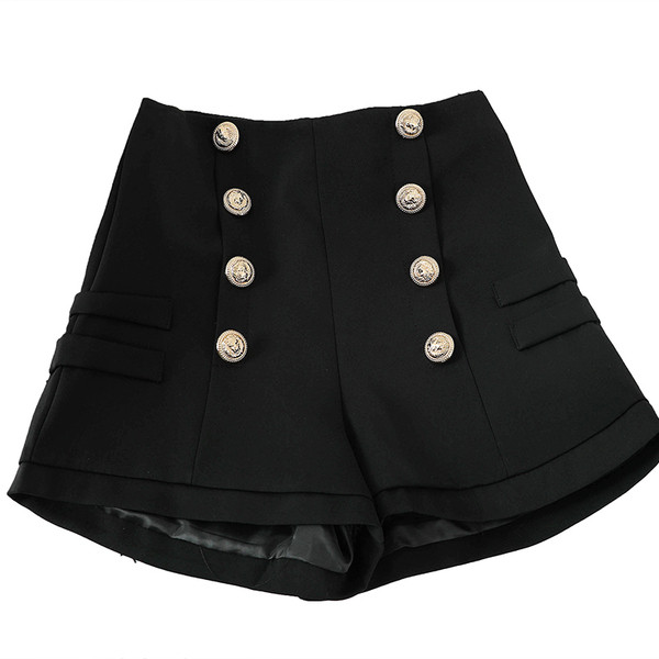 Női fekete rövidnadrág magas derékkal és gombokkal