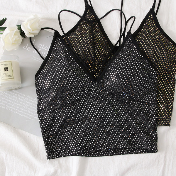 Modern női felső spitz nyakkivágással és vékony pántokkal