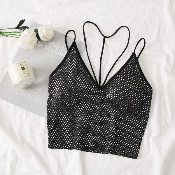 Modern női felső spitz nyakkivágással és vékony pántokkal