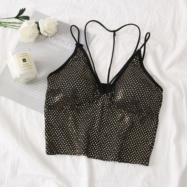 Modern női felső spitz nyakkivágással és vékony pántokkal