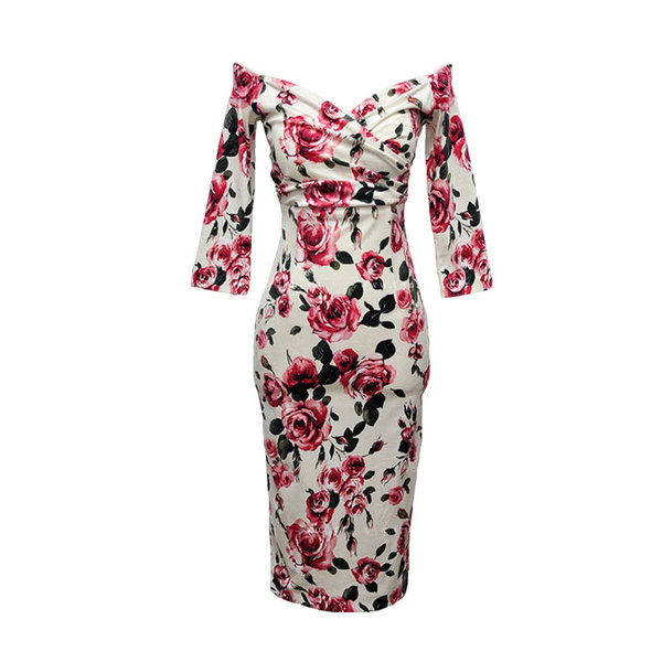 Stílusos női rövid ruha ejtett ujjakkal, virágmintával