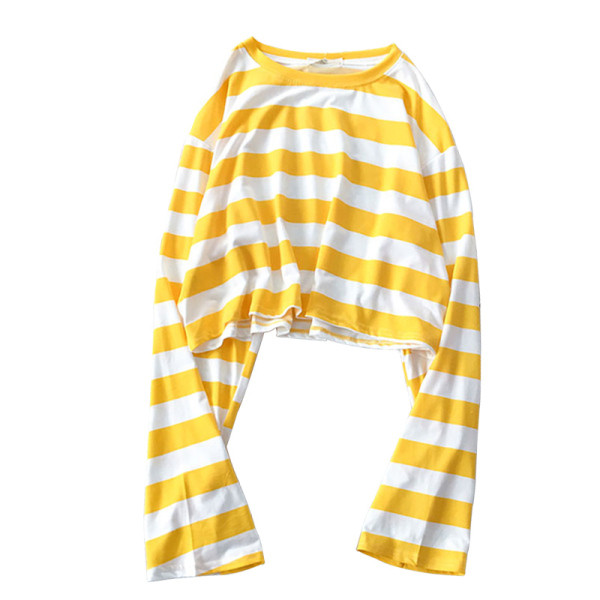 Csíkos női blúz hosszú ujjal, kerek nyakkivágással