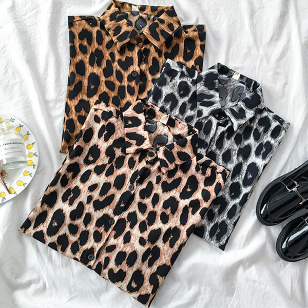Modern női ing rövid ujjú leopárd mintával