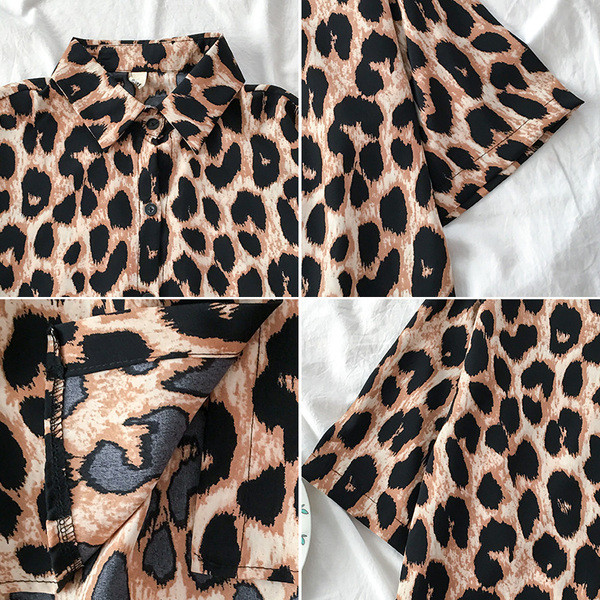 Modern női ing rövid ujjú leopárd mintával