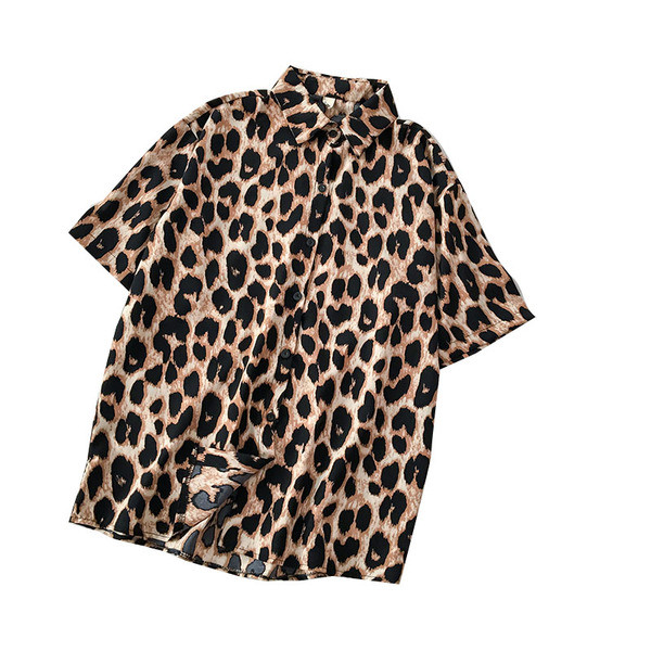 Modern női ing rövid ujjú leopárd mintával
