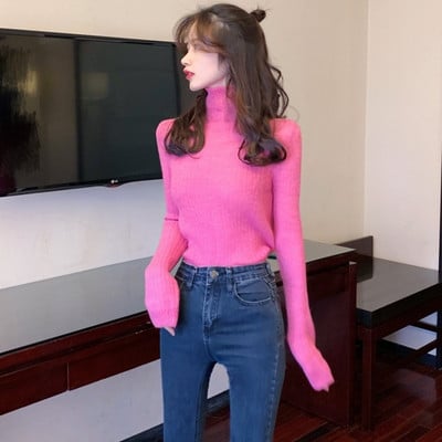Γυναικείο πουλόβερ  με κολάρο και μακρύ μανίκι