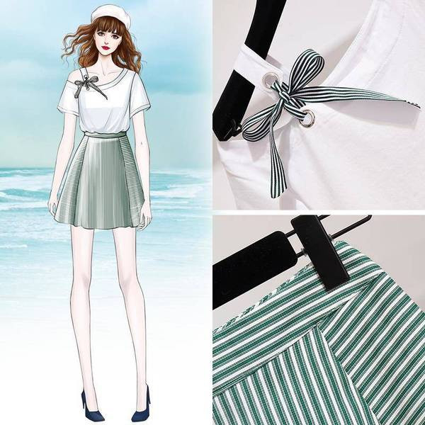 Modern női szett kétrészes póló + rövid szoknya