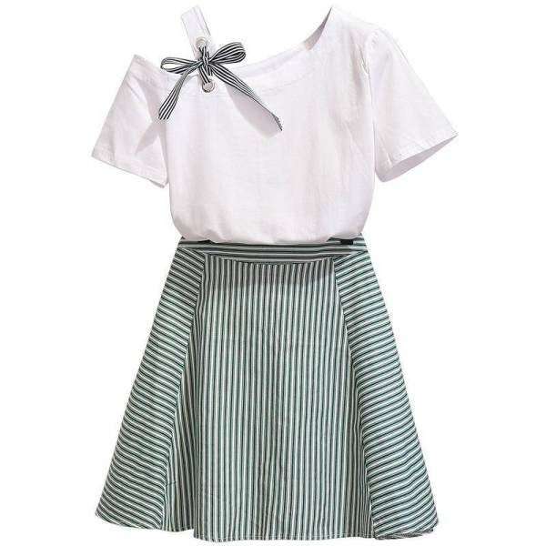 Modern női szett kétrészes póló + rövid szoknya