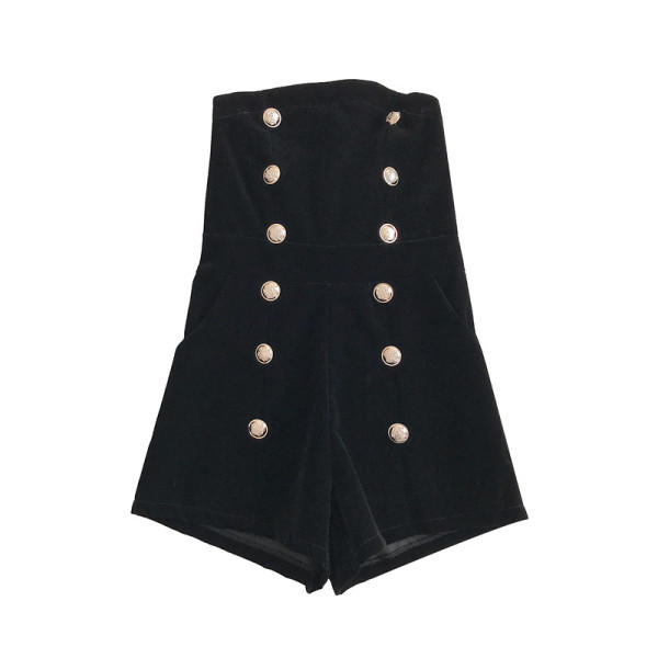 Női fekete bársony kombinék gombokkal és pántokkal