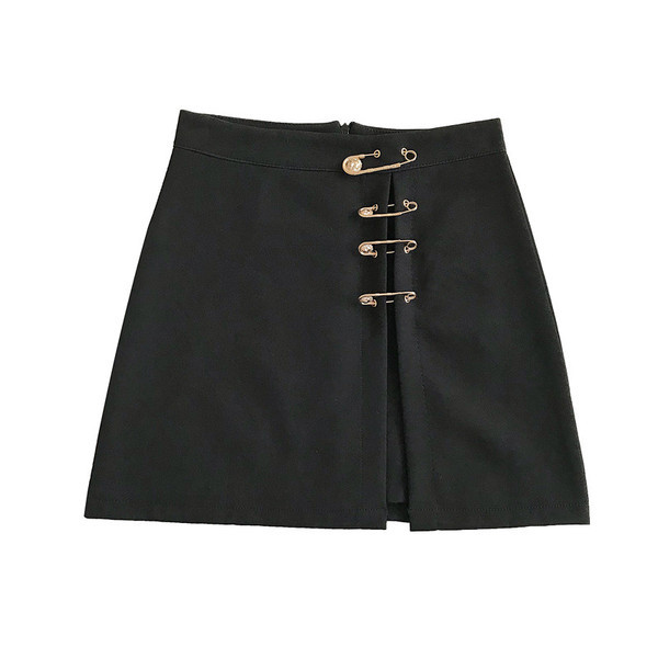 Modern női szoknya hasítékkal és fém elemekkel - biztosítótűkkel