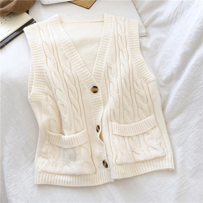 Retro női kötött mellény zsebekkel és gombokkal