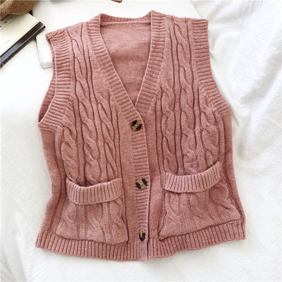 Retro női kötött mellény zsebekkel és gombokkal