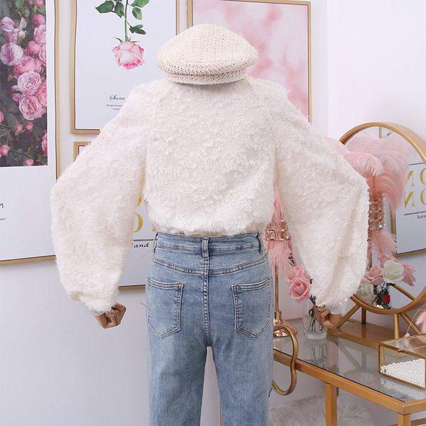 Új modell női ing széles ujjal és klasszikus gallérral