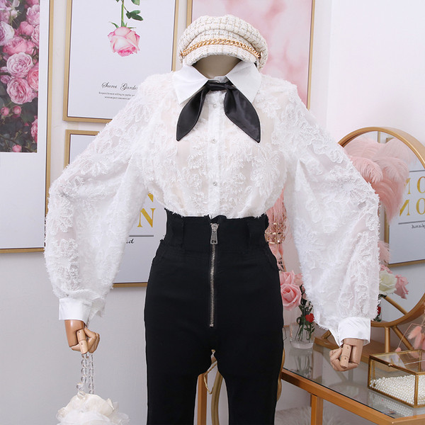 Új modell női ing széles ujjal és klasszikus gallérral