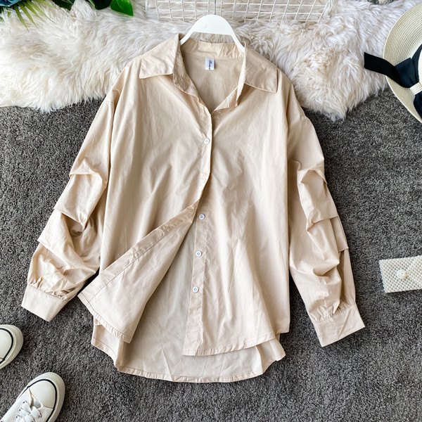 Női alkalmi ing klasszikus gallérral és széles ujjakkal