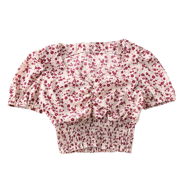 Női blúz spitz nyakkivágással és virágmotívumokkal