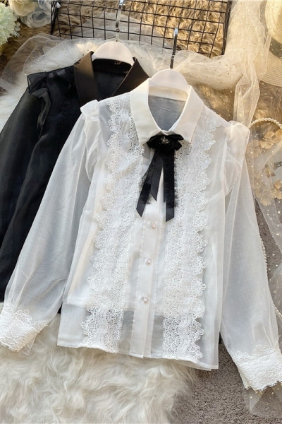 Új modell női ing csipke és tüll ujjakkal