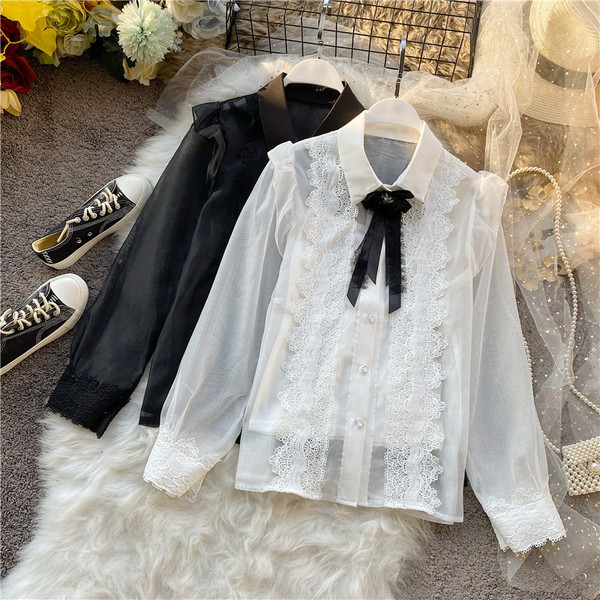 Új modell női ing csipke és tüll ujjakkal