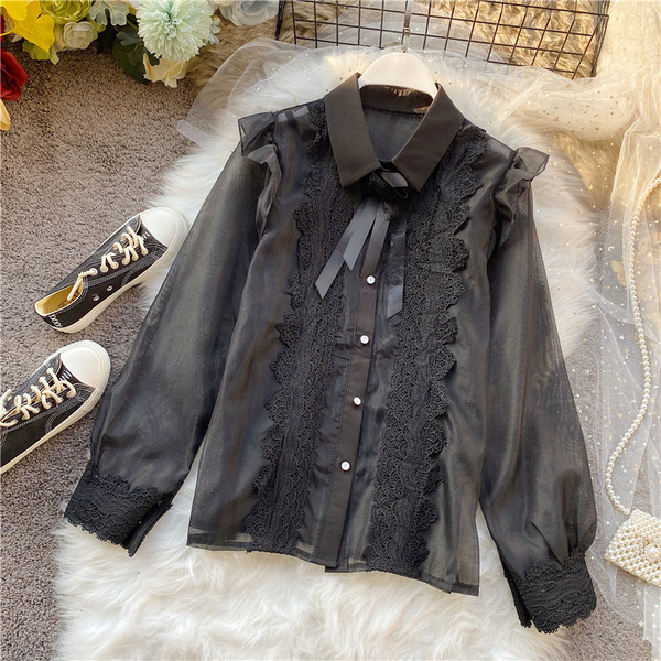 Új modell női ing csipke és tüll ujjakkal