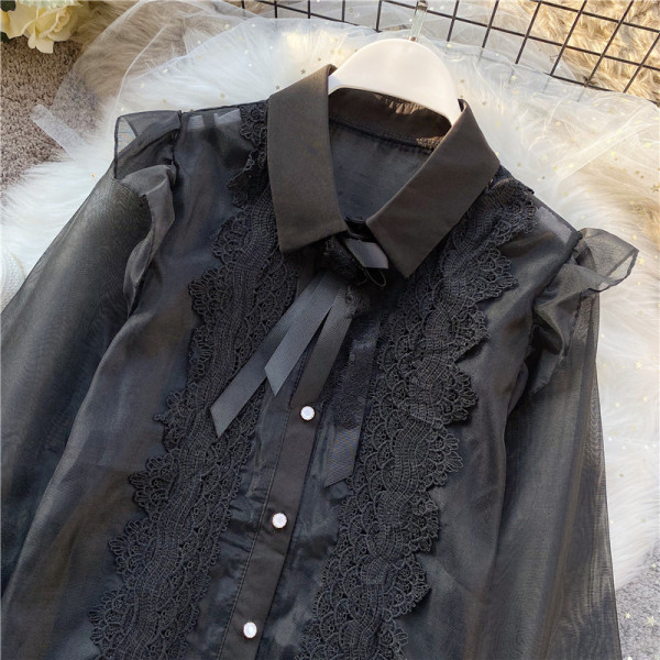 Új modell női ing csipke és tüll ujjakkal