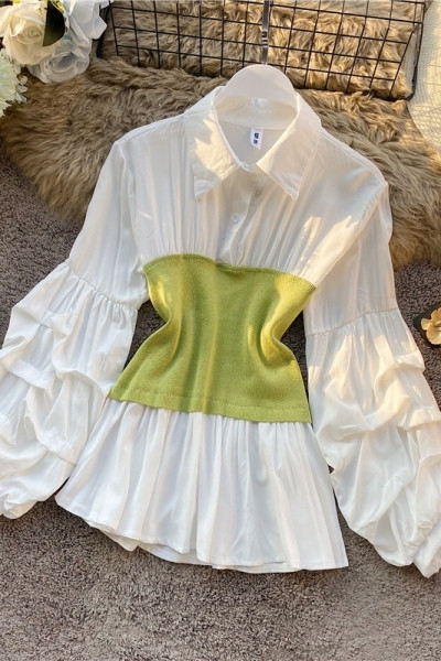 Lezser női sifon ing széles ujjal és klasszikus gallérral