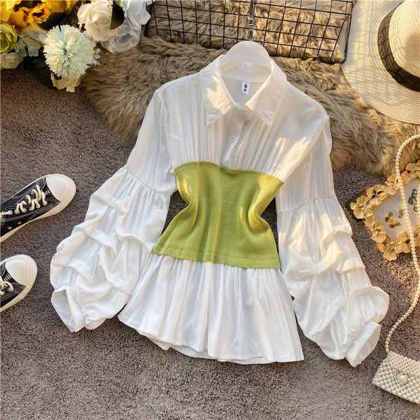 Lezser női sifon ing széles ujjal és klasszikus gallérral