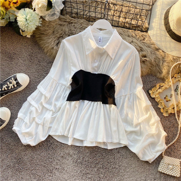 Lezser női sifon ing széles ujjal és klasszikus gallérral