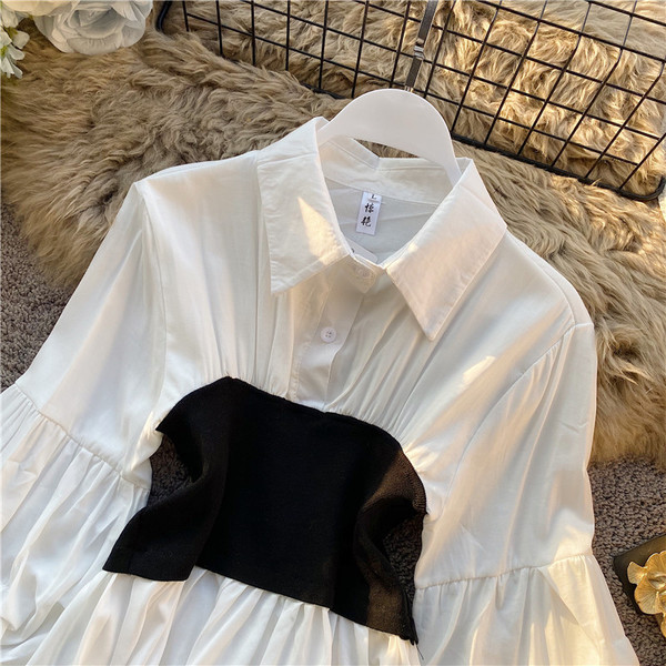 Lezser női sifon ing széles ujjal és klasszikus gallérral