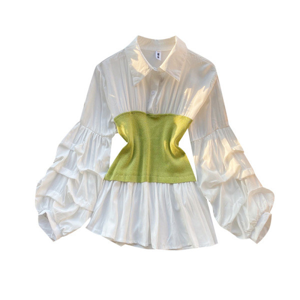 Lezser női sifon ing széles ujjal és klasszikus gallérral