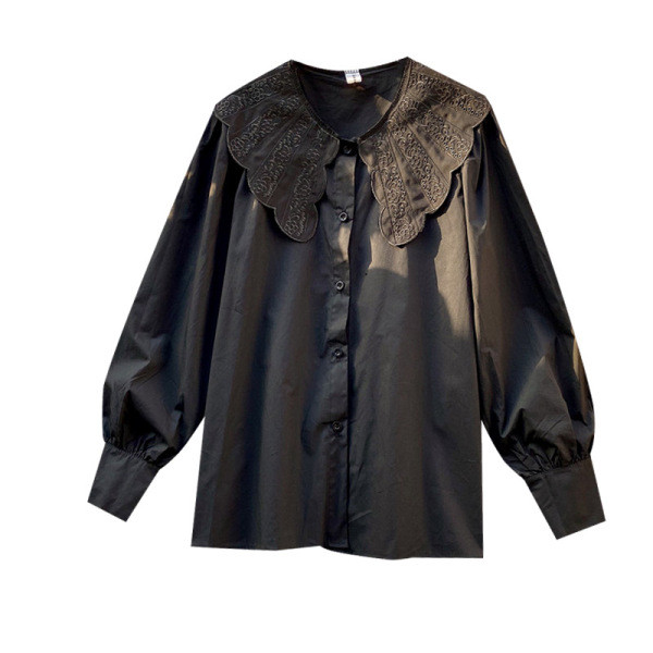 Női ing csipkegallérral és gombokkal fekete színben