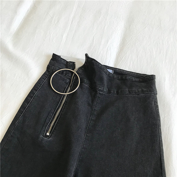 Modern női rugalmas farmernadrág magas derékkal és cipzárral