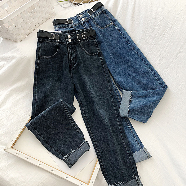 Modern női farmer magas derékkal és övvel