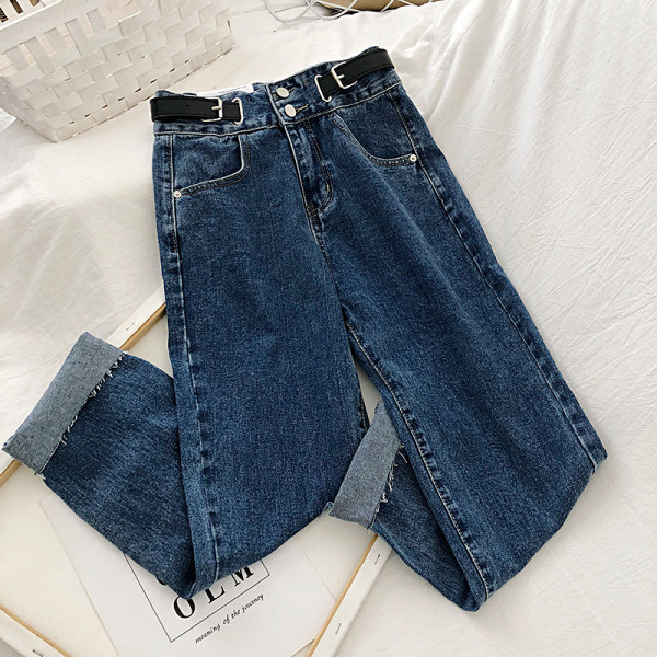 Modern női farmer magas derékkal és övvel