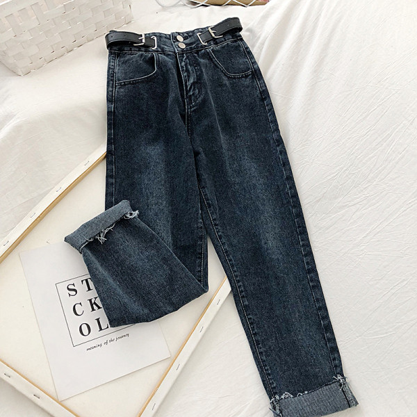 Modern női farmer magas derékkal és övvel