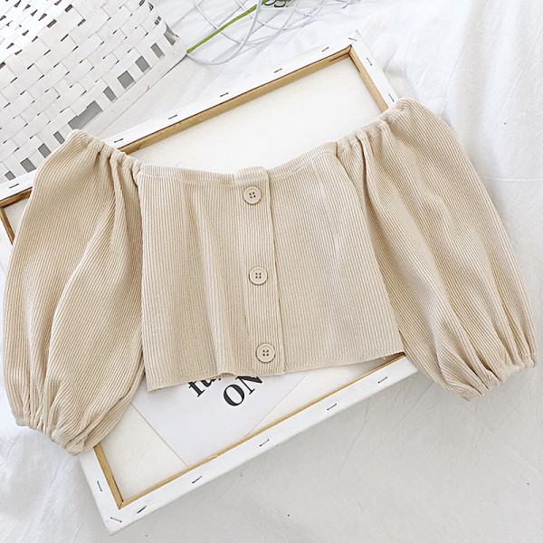 Rövid női blúz ejtett váll és 3/4 ujjú