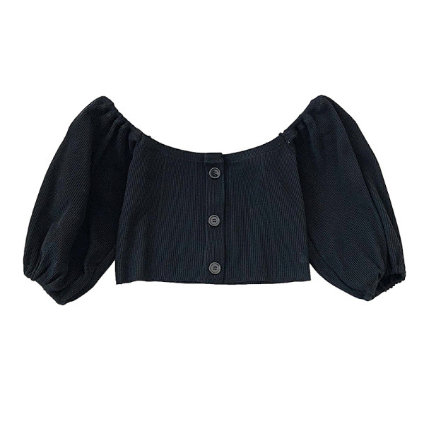 Rövid női blúz ejtett váll és 3/4 ujjú