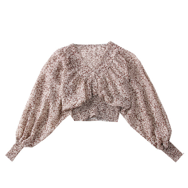 Női blúz spitz nyakkivágással és széles ujjakkal