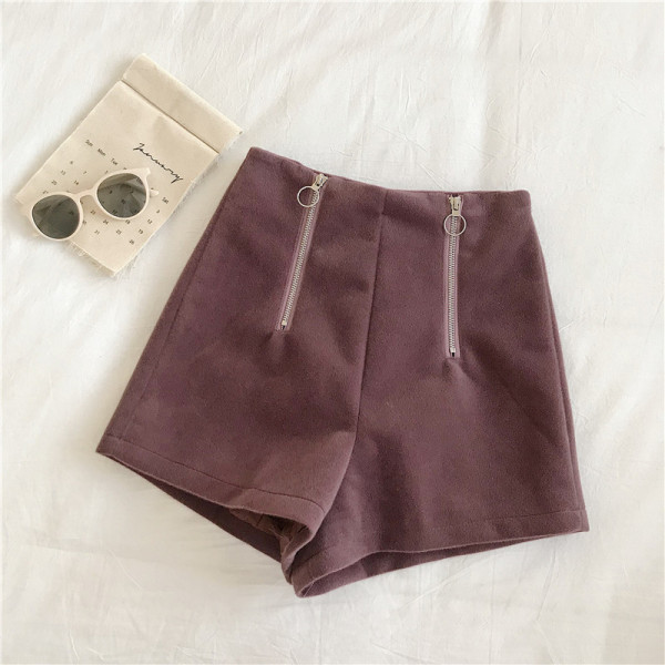 Bársony női rövidnadrág magas derékkal és cipzárral