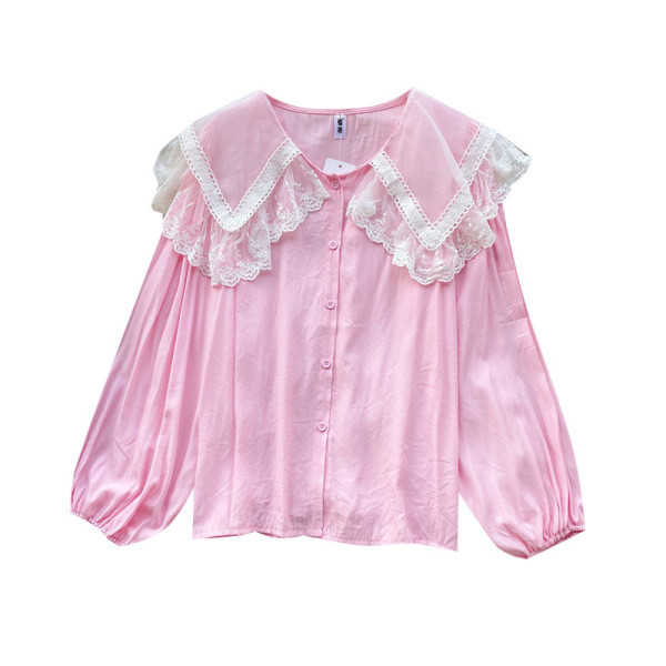 Modern női ing csipkével és ovális nyakkivágással