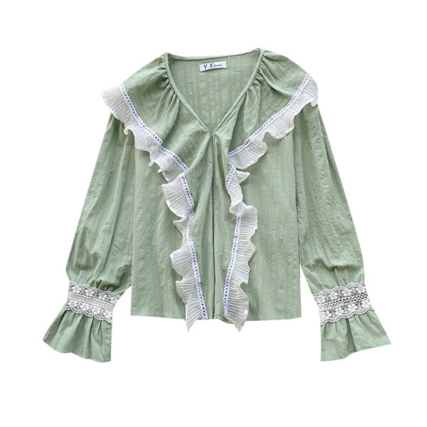 Modern női ing spitz nyakkivágással és csipkével - széles modell