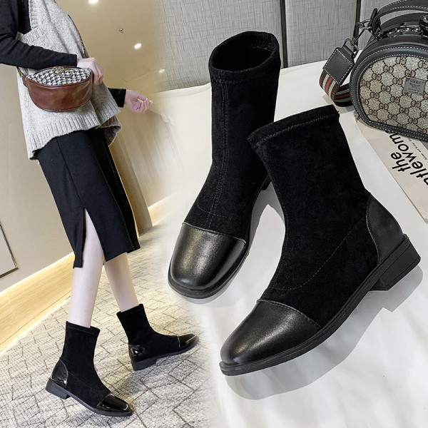 Stílusos női őszi-téli csizma öko velúrból és öko bőrből fekete színben - két modell