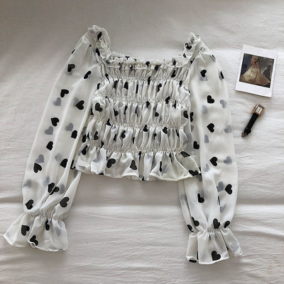 Modern női blúz, hosszú ujjal és négyzet alakú nyakkivágással