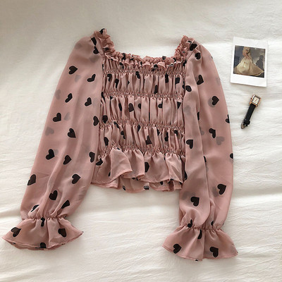 Modern női blúz, hosszú ujjal és négyzet alakú nyakkivágással