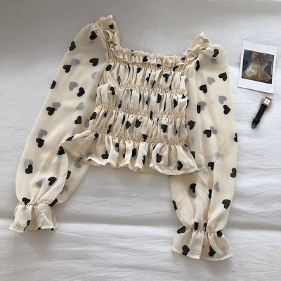 Modern női blúz, hosszú ujjal és négyzet alakú nyakkivágással