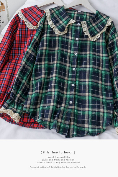 Modern női kockás ing gombokkal, csipkével és hosszú ujjú