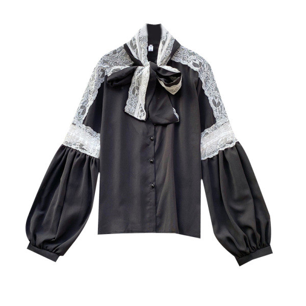 Női ing csipkével, széles ujjal és szalaggal