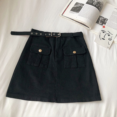 Taskute ja vööga vabaaja naiste seelik - A-joon