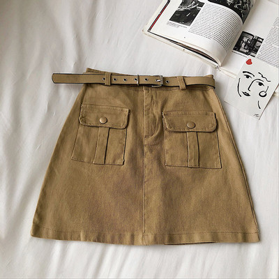 Taskute ja vööga vabaaja naiste seelik - A-joon